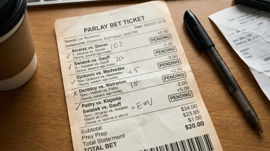 Boleto de apuestas múltiples con varios partidos de tenis
