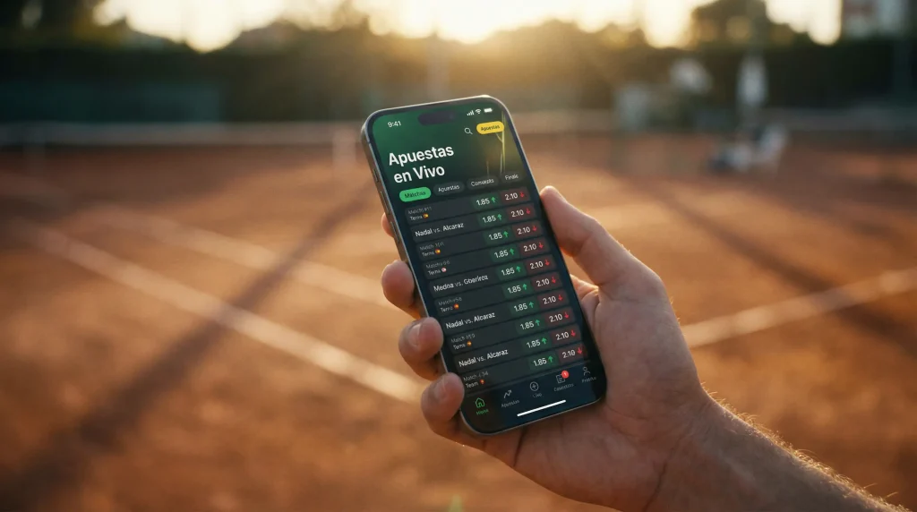 Apuestas de tenis en vivo con smartphone mostrando cuotas en directo
