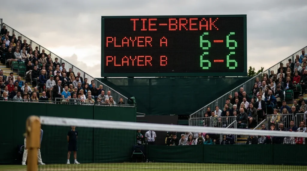 Marcador de tenis mostrando empate 6-6 antes de tie-break
