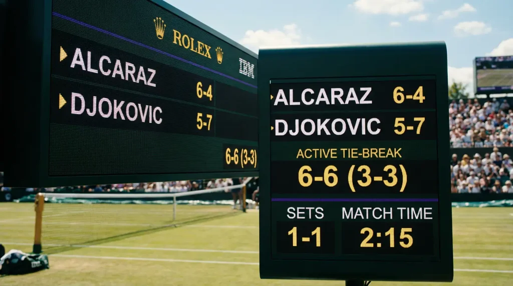 Marcador de partido de tenis mostrando resultado ajustado