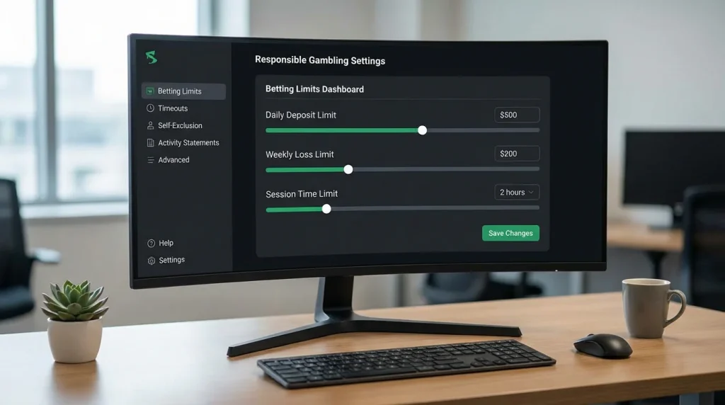 Panel de control de límites de apuestas en pantalla de ordenador