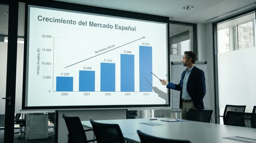 Gráfico de crecimiento del mercado de apuestas en España