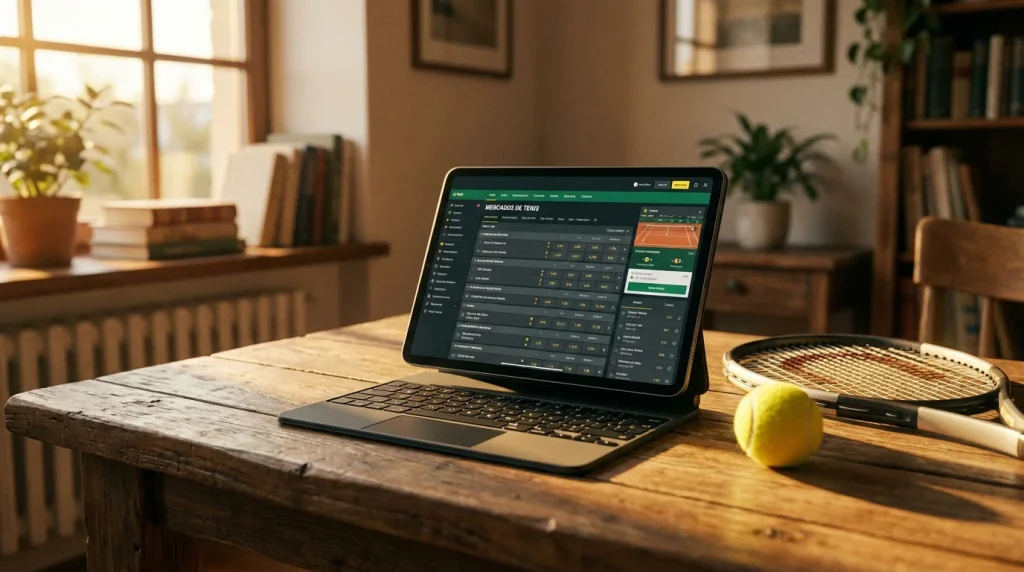 Mercados de apuestas de tenis con diferentes tipos de apuesta en pantalla