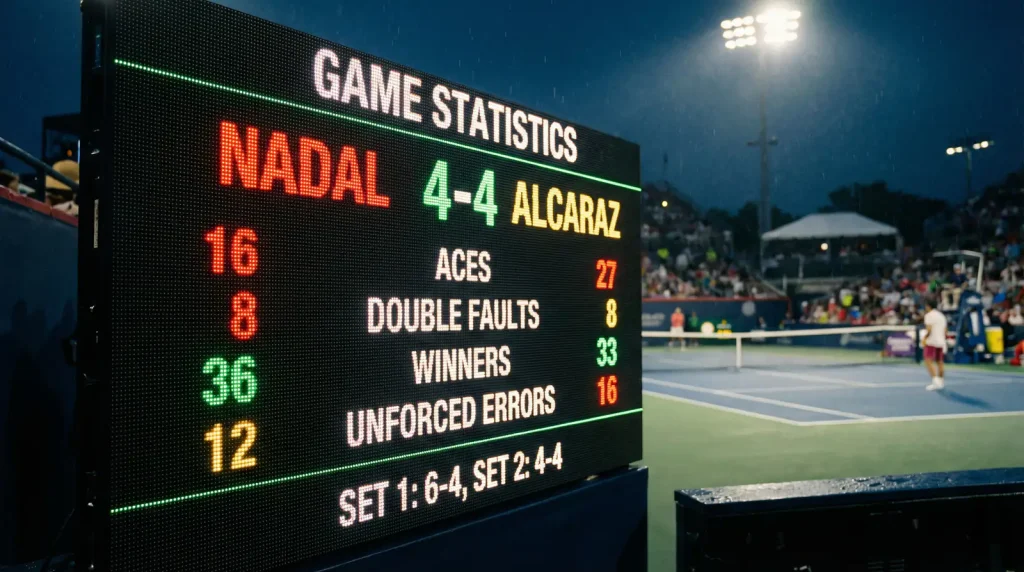 Marcador digital de partido de tenis mostrando conteo de juegos