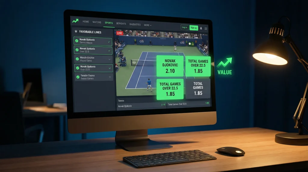 Cuotas de apuestas de tenis resaltadas en pantalla